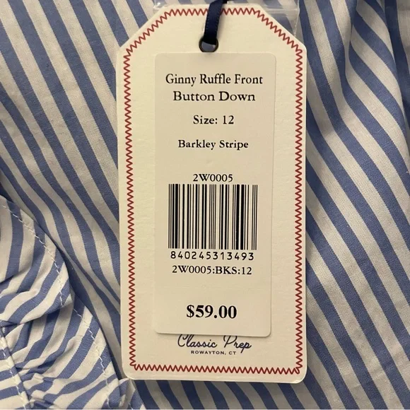 Adorable Classic Prep Ruffle Front Button Down Top "Ginny" Size 12 New with Tags - Picture 3 of 7